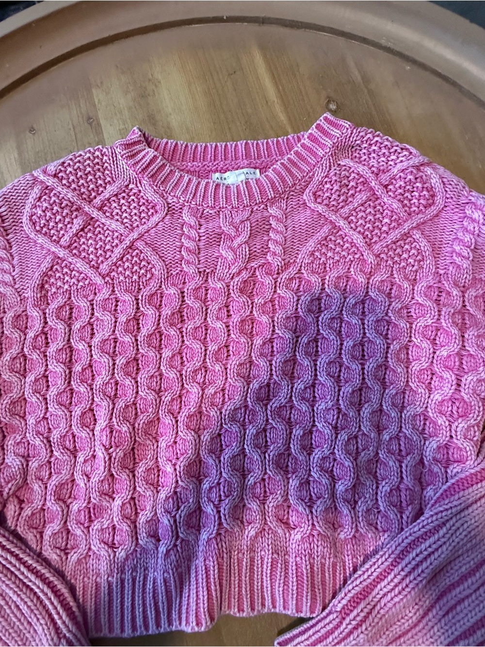 Aeropostale Pink Cable-Knit Cropped Crewneck Sweater - Picture 2 of 4